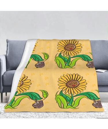 YYHHAOFA Sunflower Seeds and Sunflowers Picture Flannel Blanket 66x90 in Thick : Skin-Friendly Warm and Comfortable Easy Care and Durable Black Thick