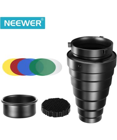 Neewer Medium Aluminum Alloy Conical Snoot Kit with Honeycomb Grid and Color Gel Filters for Bowens Mount Studio Strobe - Photography Flash Light Accessories - Buy Online on SooperMarket.com