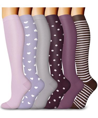Blongw compression stockings for men 6 pairs of knee socks Support stockings compression socks for sports flight running travel cycling A6-Assorted 06 L-XL