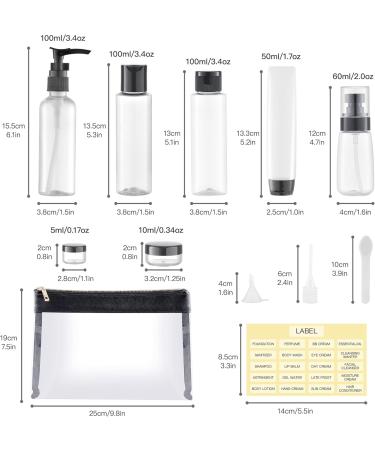 Toureal 15-Piece Empty Travel Bottles Set | Leather Travel Size Containers for Cosmetics (Max. 100ml) - Perfect for Airplane Use (Transparent) - Buy Online on SooperMarket.com