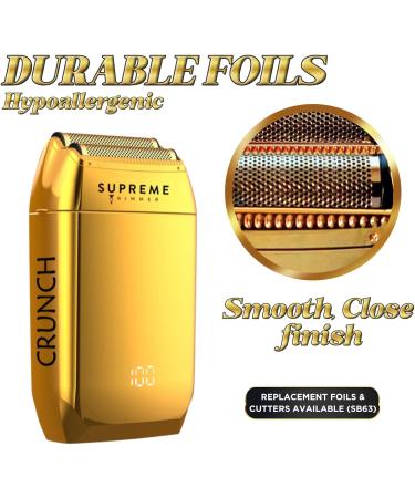 Supreme Trimmer Crunch Men's Foil Shaver STF602 - Waterproof Electric Razor for Short Hair & Stubble | 150-Minute Run Time | Ideal for Barber Use | Gold - Buy Online on SooperMarket.com