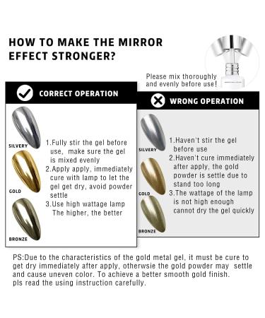 Metallic Mirror Painting Nail Polish - 2x12ml Silver & Gold - Chrome Effect Striper Gel with Brush for DIY Nail Art Manicure - Buy Online on SooperMarket.com