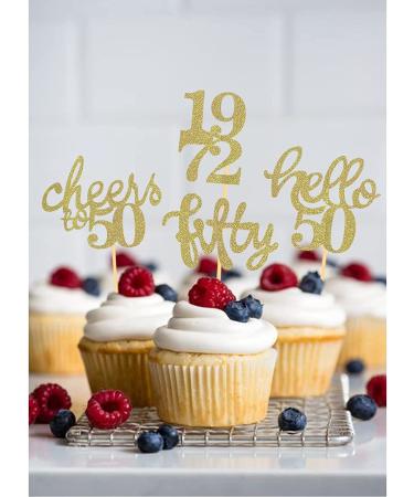 24 Pcs Gold Glitter 50th Birthday Cupcake Toppers - Celebrate Fifty Years Old Birthday Party Decor - Buy Online on SooperMarket.com
