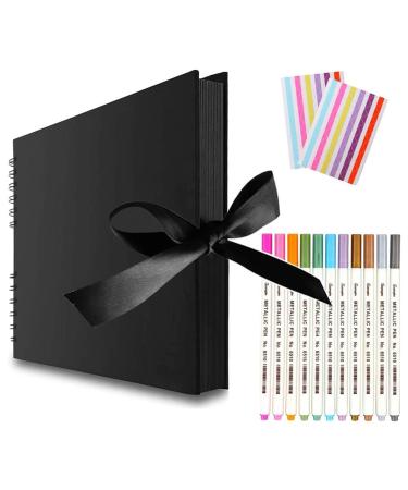 EVNEED 11.5 x 8.5 Inch Scrapbook Photo Album Wedding Guest Book Anniversary Memory Scrapbooking Wedding Photo Album with DIY Accessories Kit for Craft Paper DIY Xmas Gift 80 Pages (40 Sheets) Black