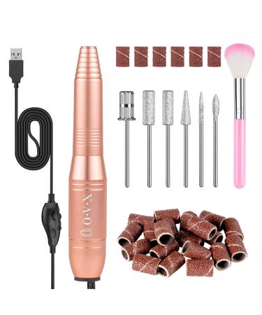 Porfessional Acrylic Nail Drill, USB Electric Nail Drill Machine, Portable Electrical Nail File Kit for Gel Nails and Home Salon, Manicure Pedicure Polishing Shape Tools, Gold 5 Piece Set