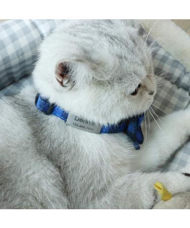 Personalized Breakaway Cat Collar with Bow Tie & Bell - Blue | Stainless Steel ID Tag Engraved | Name & Phone Number | 1 Pack - Buy Online on SooperMarket.com