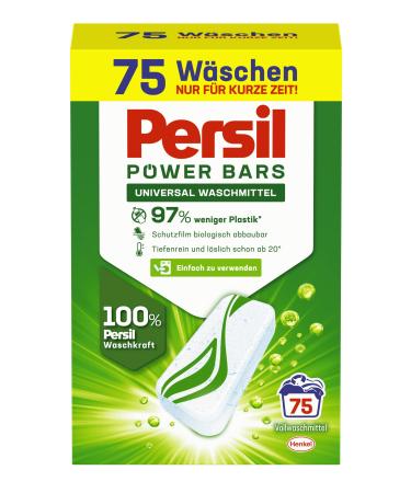 Persil Power Bars Universal detergent (75 wash loads) pre -dose full detergent in sustainable packaging for hygienic pure laundry from 20 C 2.21 kg (1 Pack)