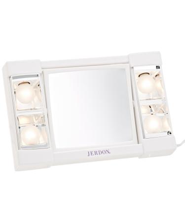 Jerdon Two-Sided Makeup Mirror with Lights - Vanity Mirror with 3X Magnification & Glare-Free Lighting - White Base - Model J1010