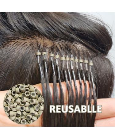 200 Pieces of Hair Extension Nano Beads With 1 Hair Extension Tool Golden Silicon Nano Rings Silicon Nano Beads for Hair Extensions Suitable for Blonde and Brown Hair - Buy Online on SooperMarket.com