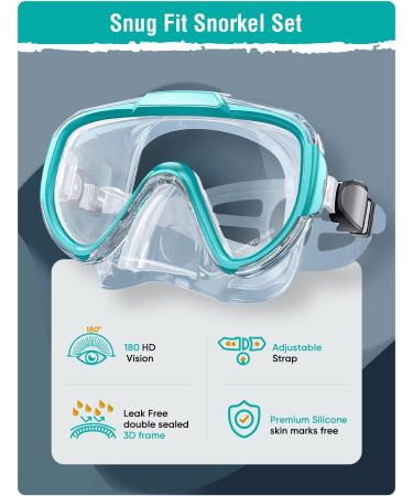 Seovediary Snorkel Set for Adults | Anti-Fog Panoramic Swim Mask & Dry Top Snorkel Kit | Green & Transparent | Perfect for Snorkeling & Scuba Diving - Buy Online on SooperMarket.com