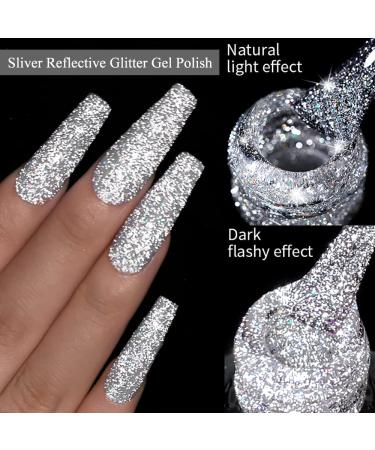 MIZHSE Reflective Glitter Gel Polish Set - Silver Colorful Glitter | Christmas Nail Art Varnish Manicure Kit for Beginners | Soak Off LED Lamp Included - Buy Online on SooperMarket.com