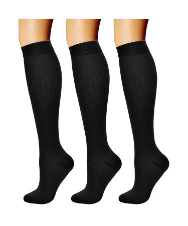 CHARMKING 3 Pairs Copper Compression Socks for Women & Men Circulation 15-20 mmHg is Best for All Day Wear Running Nurse Large-X-Large 01 Balck/Black/Black