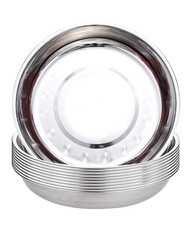 TOPZEA 10 Pack Stainless Steel Round Plates 9 Inch Dinner Plate Camping Plates Dishes for Home Canteen Outdoor Picnic Hiking BBQ