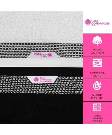 CASA COPENHAGEN Solitaire 600 GSM 6-Piece Towel Set - Black + White | Super Soft Egyptian Cotton Towels for Bathroom, Kitchen & Shower - Buy Online on SooperMarket.com
