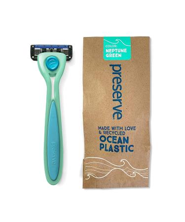 Preserve POPi Shave 5 Razor System Made with Recycled Ocean Plastic and 5-blade cartridge  Neptune Green Recycled Ocean Plastic: Neptune Green