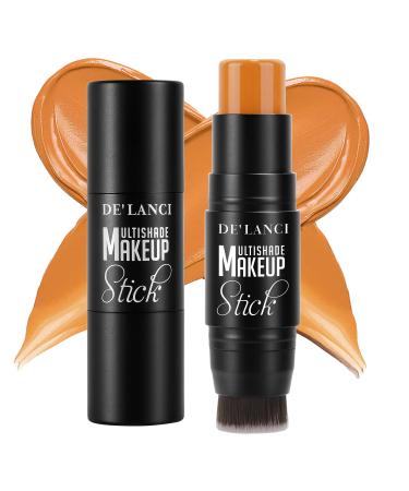 2022 Upgrade Cream Contour Stick with Built-In Brush 3 In 1 Concealer Bronzer Foundation Stick Face Brightens Shades Contour Pen Travel-friendly Waterproof Longwear Face Body Contouring Makeup Caramel