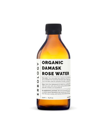 100% Organic Rose Water 8.5 fl oz - Distilled from Damask Rose - Premium Food Grade Hydrolate of Rose - Soothes Hydrates and Calms - Non-GMO - Recyclable Glass Bottle