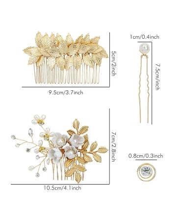Gold Flower Leaf Hair Combs, Pearl Pins, Rhinestone Barrettes - 36 Pack Set for Wedding & Prom Hairstyles - Buy Online on SooperMarket.com