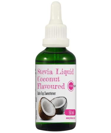 PINK SUN Stevia Liquid Sweetener Drops 50ml Coconut Flavoured (or Strawberry Vanilla Caramel Pure Unflavoured) Natural Sugar Alternative Replacement Low Carb Zero Calories Glass Alcohol Free