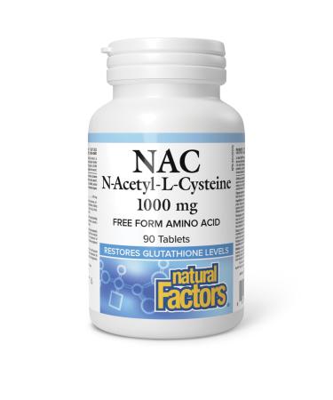 Natural Factors NAC N-Acetyl-L-Cysteine 1000 mg 90 tablets Highest Potency Free Form Amino Acid Helps Restore Glutathione Levels Antioxidant Support Respiratory System Support