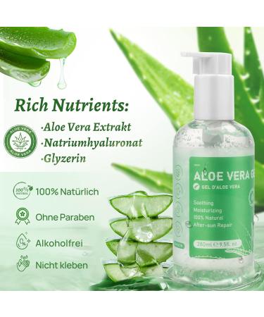 100% Pure Aloe Vera Gel - 280ml Natural Moisturizer for Face Body & Hair | Soothing After Sun Lotion for Dry Skin & Sunburn - Buy Online on SooperMarket.com