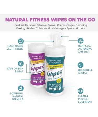 Wipex Fitness Equipment Wipes - Natural Plant-Based Gym Cleaner 50 Count Lemongrass & Eucalyptus - Ideal for Home Gym & Yoga Mats - Buy Online on SooperMarket.com