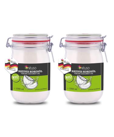 mituso organic coconut oil virgin pack of 2 (2 x 1000 ml) in a swing top jar