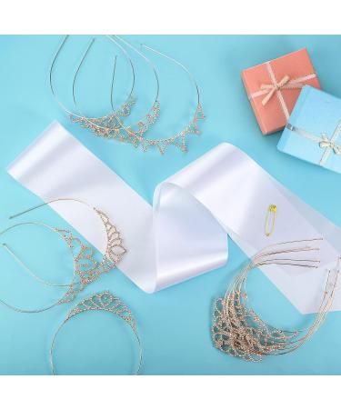 12 Blank Sashes and Tiara Set - Prom Queen Satin Sashes & Rhinestone Tiara Crown - White DIY Sash for Pageants, Birthdays, Weddings - White/Rose Gold - Buy Online on SooperMarket.com