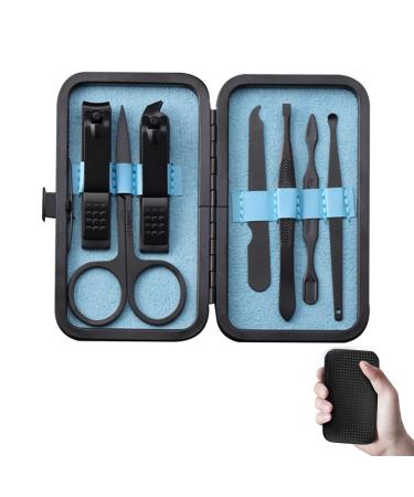 Rnitle manicure set nail set nageletui nail clipper set luxury manicure 7 in 1 stainless steel professional pedicure set stainless steel care tools with black PU leather pocket travel beauty kit (black)