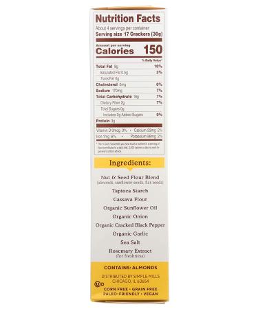 Simple Mills Almond Flour Crackers - Black Cracked Pepper | Gluten Free, Vegan, Healthy Snacks | 4.25 oz - Buy Online on SooperMarket.com