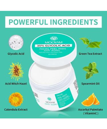 Glycolic Acid 35% Peel Pads with Vitamins B5, C & E - Anti-Aging Formula for Dark Spots, Acne, Fine Lines & Wrinkles - 50 Pads - Buy Online on SooperMarket.com