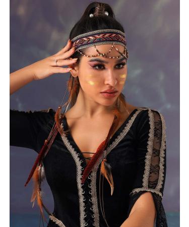 CAKURE Feather Headband Sequin Gypsy Indian Boho Hair Chain for Women and Girls (Type B) - Buy Online on SooperMarket.com