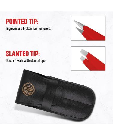 Professional Stainless Steel Precision Tweezers Set - 2 Pcs for Eyebrows, Ingrown Hair, Facial Hair Removal - Red - Buy Online on SooperMarket.com