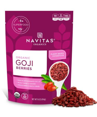 Navitas Organics Goji Berries 16 oz. Bag 15 Servings — Organic Non-GMO Sun-Dried Sulfite-Free