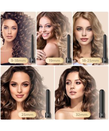 Curling Wand Iron 5-in-1 with PTC, LCD, Temperature Control - Black - Buy Online on SooperMarket.com
