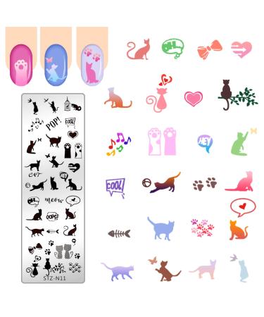 NICENEEDED Nail Art Stamping Plates Image Template with Cat Paw Letter Love Bow for Nail Design Manicure Print DIY Nail Design Nail Polish Transfer Tools (Cat) Style 1
