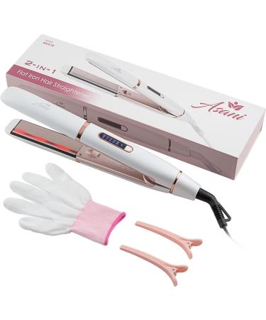 Asani 2-in-1 Flat Iron Hair Straightener and Curler - Negative Ion Technology Anti-Frizz Ceramic Coating 5 Heat Settings - Fast Heating Styling Tool for Versatile Looks - Portable