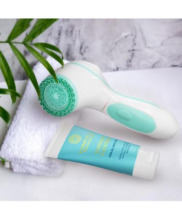Lumineo Electric Facial Cleansing Brush with 3 Silicone Heads & Cleansing Gel - Turquoise | Removes Blackheads, Peels & Cleans Pores | USB Rechargeable | For All Skin Types - Buy Online on SooperMarket.com
