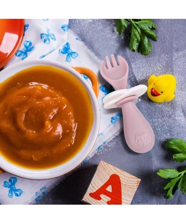 Vicloon Baby Fork and Spoon Set - 2 Pcs Infant Silicone Training Utensils for Baby Led Weaning - Self Feeding Learning Spoons - Pink - Buy Online on SooperMarket.com