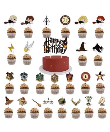 46 pieces Harry Magic Cake Topper Harry Magic Cake Disclassation Harry Magic Muffins Deco Harry Magic Tortendeko Harry Muffins Topper For Boy Girl Birthday Center Coration
