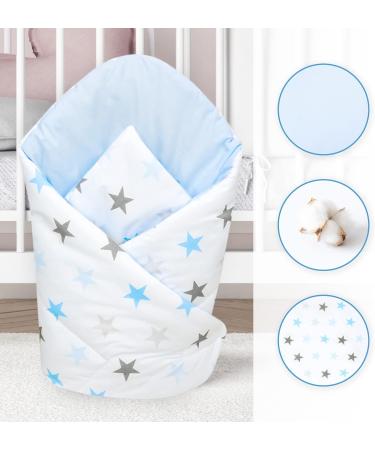 Baby Swaddle Wrap Blanket - Newborn Cotton Swaddling Sleeping Bag 0-3 Months (Blue Stars) - Buy Online on SooperMarket.com