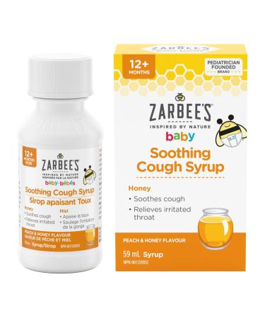 Zarbee's Baby Soothing Cough Syrup Sore Throat Relief Naturally Sourced Honey Dye-Free Peach & Honey Flavour 59 mL