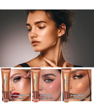 3pcs Liquid Contour Beauty Wand Set - Highlighter & Blush Stick with Cushion Applicator - Buy Online on SooperMarket.com