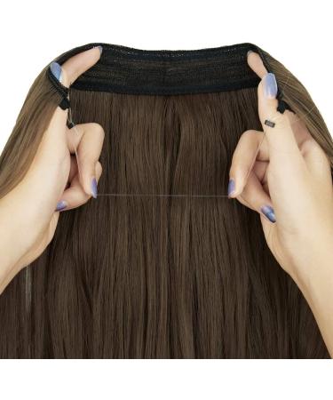 OMGREAET Brown Ombre Wavy Curly Halo Hair Extensions - Light Brown to Light Blonde - 20 Inch - Heat Friendly Fiber - No Clip - Buy Online on SooperMarket.com