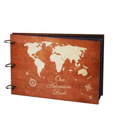 PartyKindom Our Adventure Book Wooden Scrapbook Photo Album Book for Anniversary Wedding Gift Travelling Box Package 80 Pages+ 6 Photo Corner Sticker