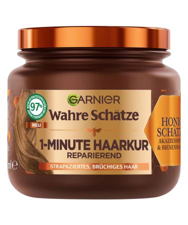Garnier True treasures Repair 1-minute hair treatment for brittle and stressed hair with acacia honey and beeswax for less split and hair breakage 1 x 340 ml with honey treasures