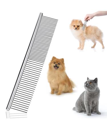 Professional Stainless Steel Pet Comb Rounded Teeth Dog Comb Fur Detangling Tool for Large Medium Small Dogs Cats Fur Detangling Tool (19cm x 3.5cm)