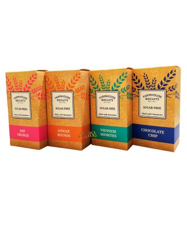 Sugar Free Cookies Selection | Selection of Sugar Free VIENNESE SHORTIES | Sugar Free GINGER | CHOCOLATE CHIP & SUGAR FREE OAT CRUNCH (All 4 Flavours 4 x150g) All 4 Flavours 1 pack (150g)