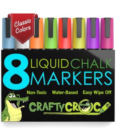 Liquid Chalk Markers for Blackboards - Use as Glass Window Markers, Mirror Pens, Blackboard or Chalkboard Markers - 8 Bold Neon Colors - Wet or Dry Erase Chalk Pens for Easy Clean Up Standard Ink