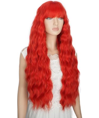 YEESHEDO Women's Long Wave Wig with Bangs - 28 Inches Natural Curly Wavy Synthetic Hair for Party, Cosplay, Halloween - Gold Red - Buy Online on SooperMarket.com
